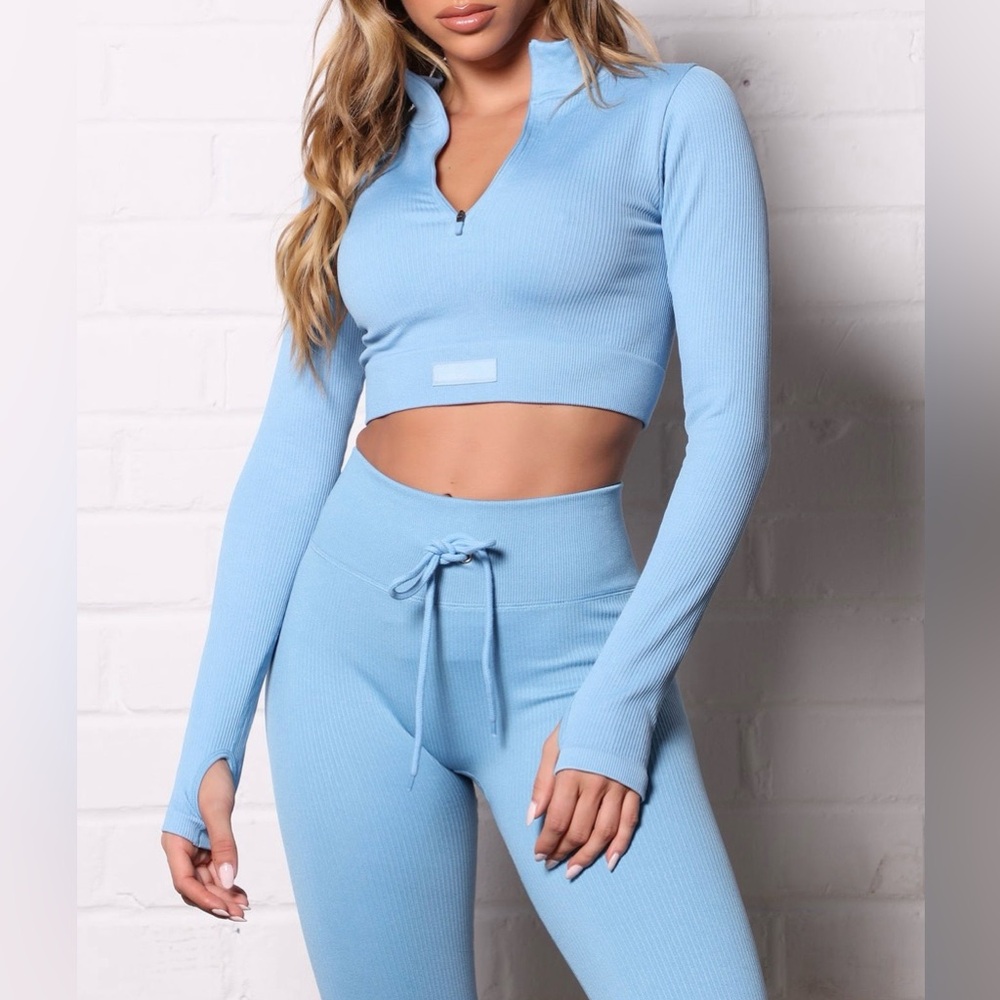 New Blue Active Ribbed Zip Up Long Sleeve Top – S